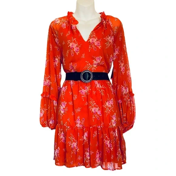 Vince Camuto | Dresses | Vince Camuto Vneck Floral Tiered Ruffle Flowy  Chiffon Mini Dress Womens Small | Poshmark